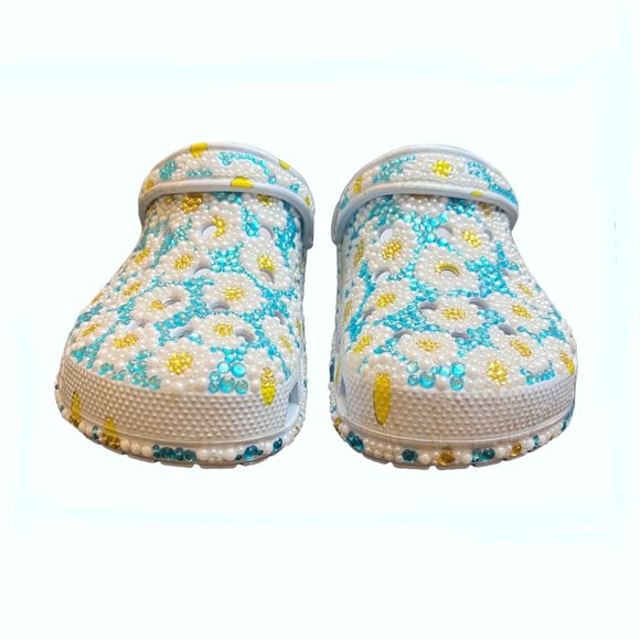 NEW CROCS Custom Bling Baya Seasonal Floral Bedazzled Rhinestones & Pearl Clog - Picture 9 of 12
